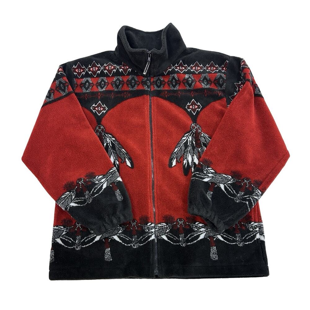 Northern Lifestyles Fleece Jacket Unisex Sz M Red Native American Vintage Canada